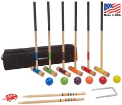 Amazon Basics Six Player Croquet Set with Wooden Mallets and Carry Case, Portabl