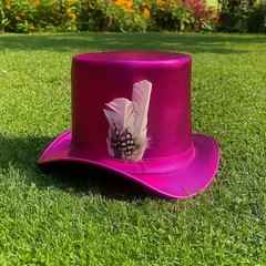 Magenta Leather Top Hat with Feather: Steampunk Gothic Cosplay pink hat western