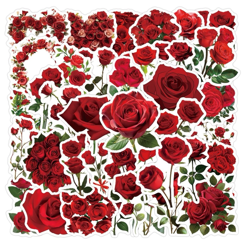 30Pcs Aesthetic Red Plant Rose Floral Flower Valentine’s Day Waterproof Stickers