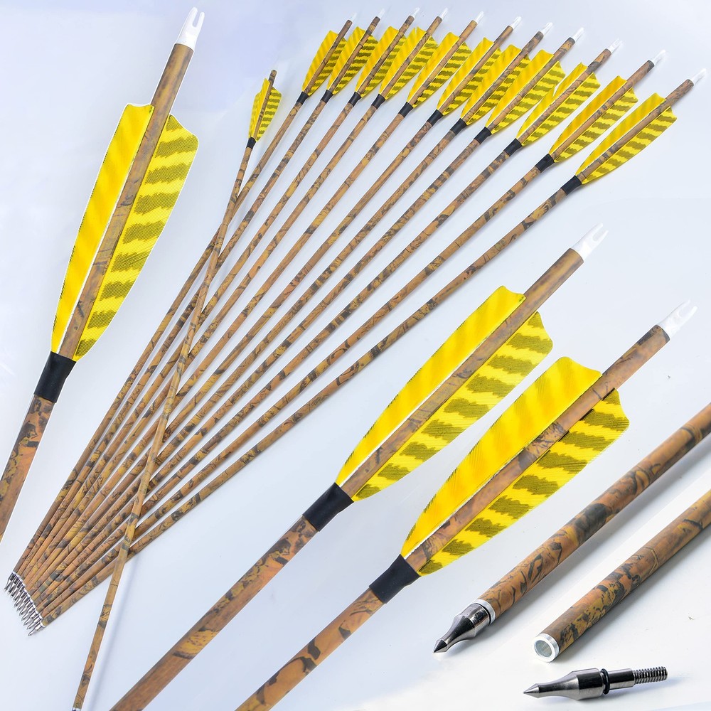 AMEYXGS Camo Carbon Arrow 30 Inch Practice Hunting Arrow Spine 500 with 4 Inc…