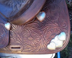 SIMCO Western Show / Parade Saddle- 15″ -SILVER HEARTS- Tooled Design -STUNNING!