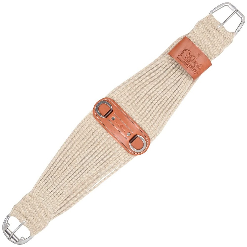 CLASSIC EQUINE 100% Mohair 27 Strand Natural 28in Roper Cinch w/ Leather Center