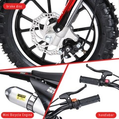 49cc 2 Stroke Mini Motorcycle 25mph 10in Tires Disc Brake 330lbs 47.2in