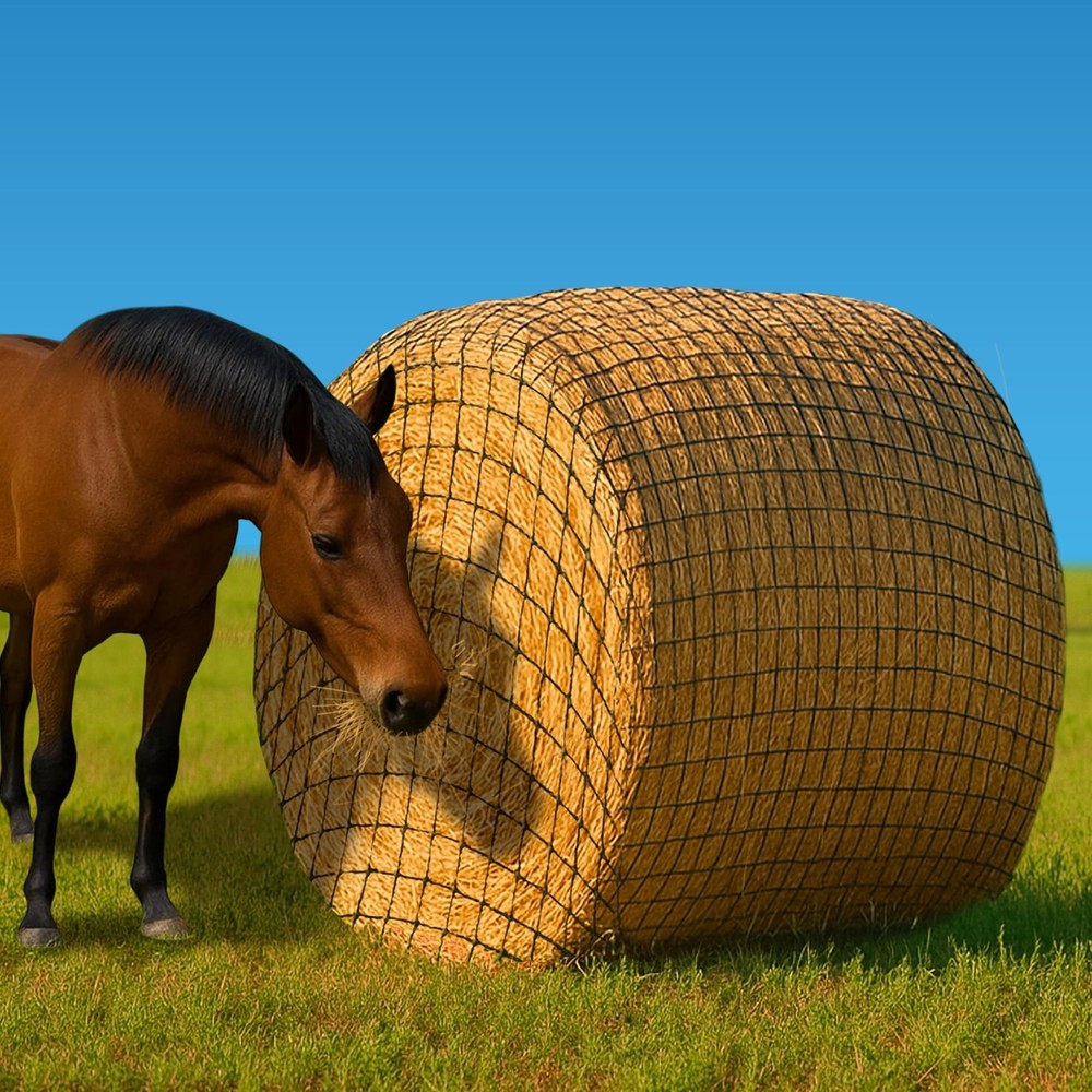 5×5 ft Round Bale Hay Net for Horses – 2 Inch Hole Slow Feeder – 4×4