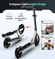 Adjustable Kick Scooter for Adults Teens Kid Foldable Scooter 7.9IN Big Wheels