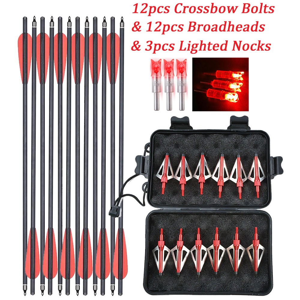 20in Hunting Carbon Crossbow Bolts Crossbow Arrows 100 Grain Broadheads Shooting