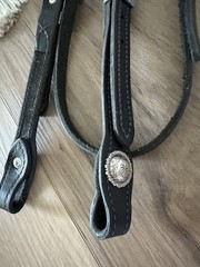 EUC Gorgeous Western snaffle show bridle custom-made with silver & mecate reins