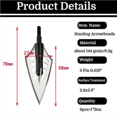 6X Archery Blade Broadhead Box 144Gr Hunting Arrowheads Screw-In Tip Point Shoot