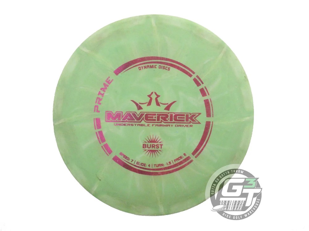 USED Dynamic Discs Prime Burst Maverick 173g Green Magenta Foil Driver Golf Disc