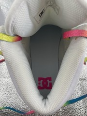 DC Unisex woman’s White Multicolor High Top Sneakers Rainbow Laces Size 10