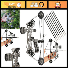 10.2″ Compound Bow Set with Stainless Steel, 4/8 Arrows & Target Paper – Archery