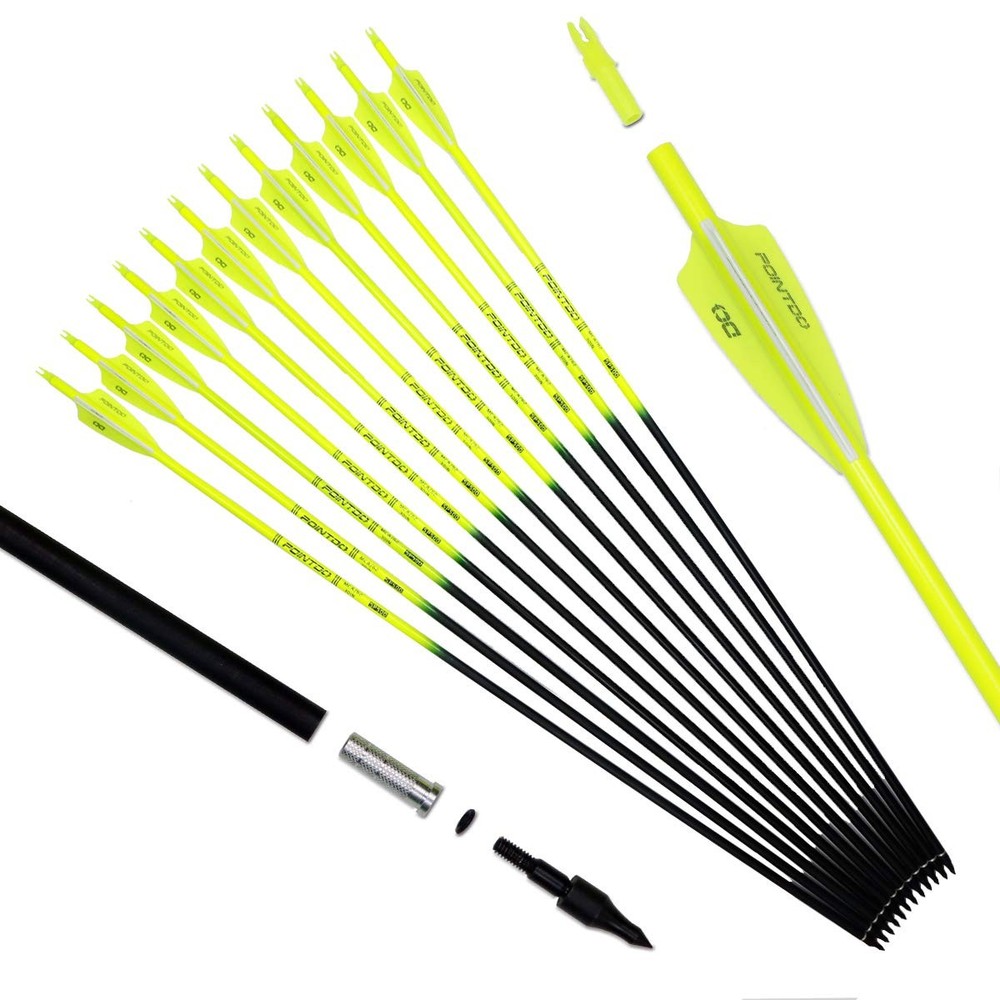 Pointdo 30inch Carbon Arrow Fluorescence Color Targeting Fluorescein Yellow
