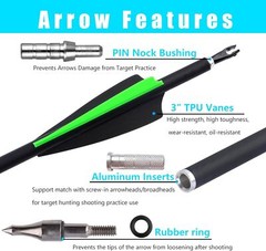 12Pcs 30 Inch Carbon Arrow Practice Hunting Arrow for Compound Bow Recurve Bow