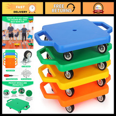 4 Pack Sports Scooter Board with Handles – Plastic Casters for Kids, Indoor/Outd