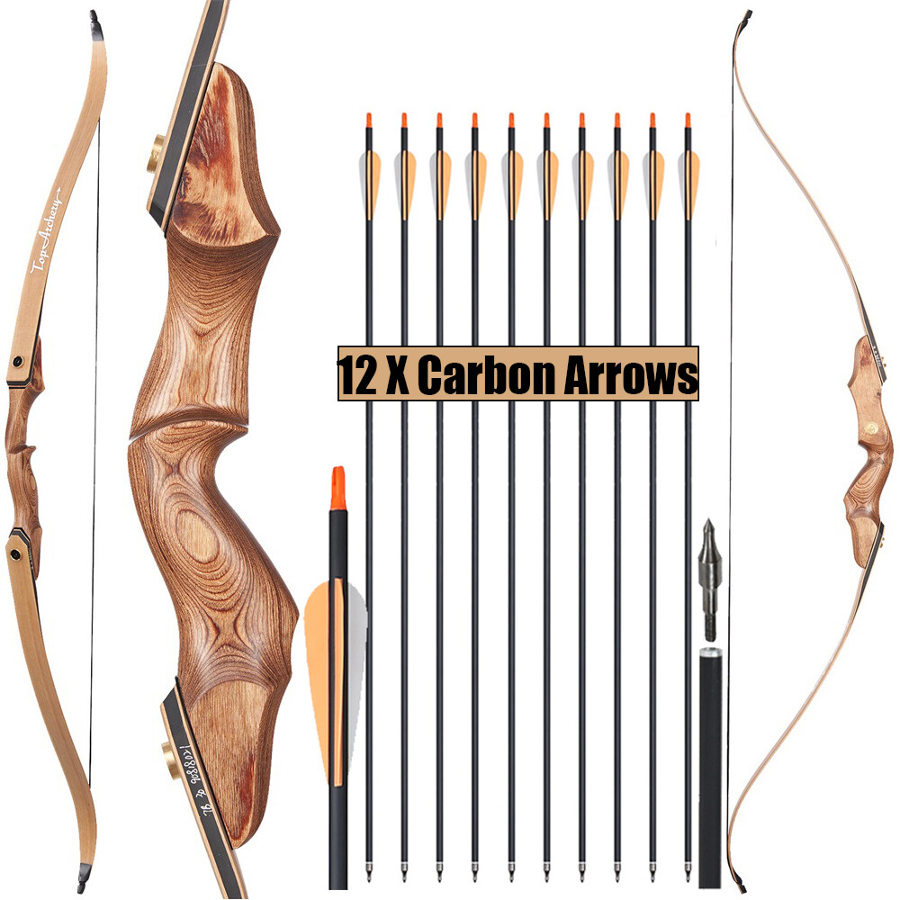 TOPARCHERY 60» Archery Recurve Bow &12pcs Arrows for Right Hand Target Hunting