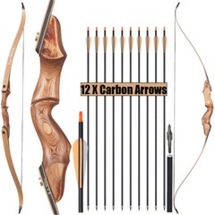 TOPARCHERY 60» Archery Recurve Bow &12pcs Arrows for Right Hand Target Hunting