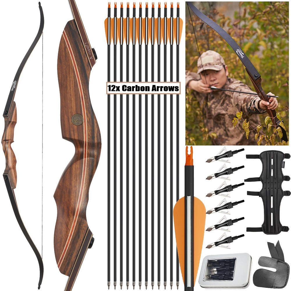 60″ Takedown Recurve Bow 25-60lbs Wooden Archery Bow for Adults Outdoor Hunting