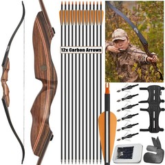 60″ Takedown Recurve Bow 25-60lbs Wooden Archery Bow for Adults Outdoor Hunting