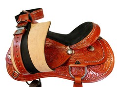 BARREL RACING DEEP SEAT FLORAL TOOLED HORSE PLEASURE WESTERN SADDLE 15 16 17 SET