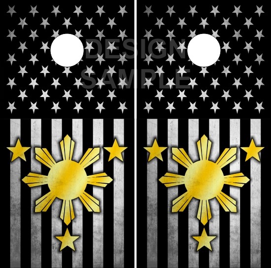 Philippines American Flag Black Cornhole Wrap Bag Toss Skin Decal Sticker