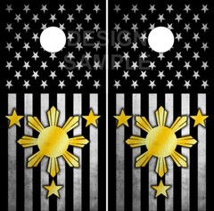 Philippines American Flag Black Cornhole Wrap Bag Toss Skin Decal Sticker