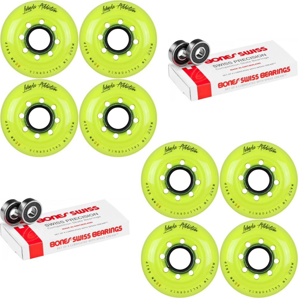 Labeda Inline Roller Hockey Skate Wheels Addiction Yellow 80mm 4 Set Bones Swiss