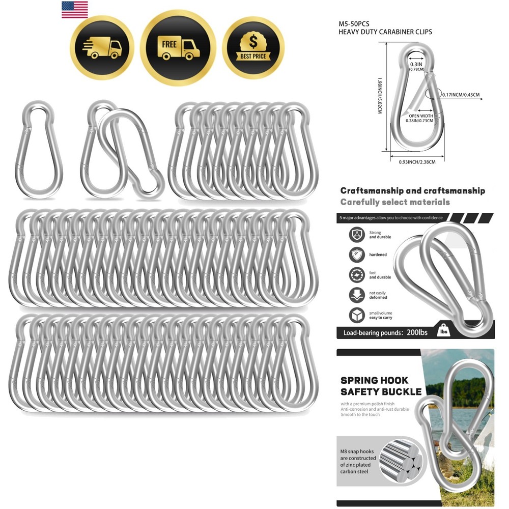 Carabiner, Heavy Duty Galvanized Steel Spring Snap Hook Carabiner Clips with …