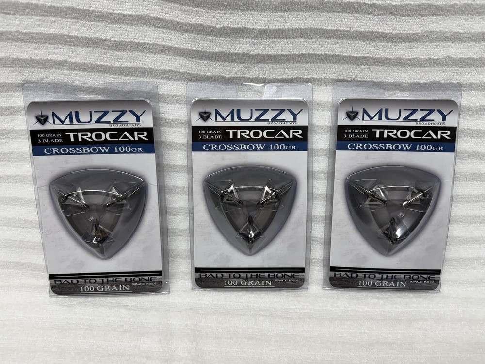 3 packs CROSSBOW Muzzy 3 BLADE Trocar 100 Grain Archery Hunting Fixed Broadhead