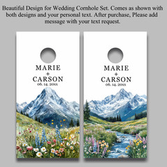 Cornhole Board Wraps Qty two 24″ x 48″ Custom Text Wedding Mountain Floral Theme