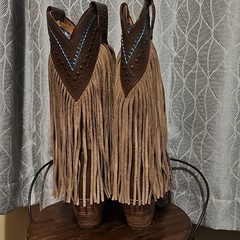 Dingo Women’s Brown Fringe Western Boots w/ Blue Stitching, US 8.5M