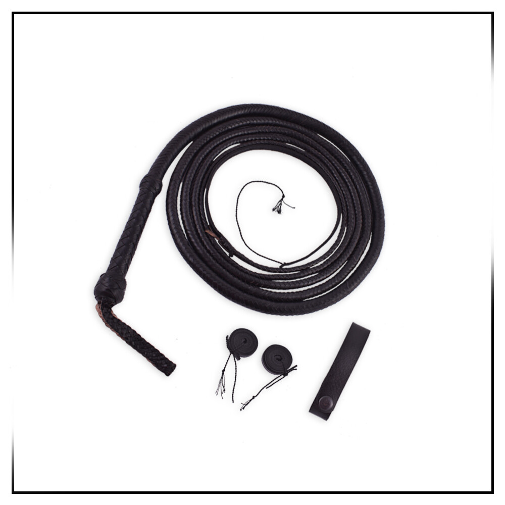 Black Kangaroo Leather Bullwhip 04 to 10 feet Long Handmade Leather Bullwhip