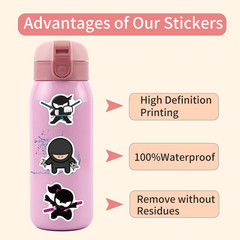60 Pcs Ninja Stickers for Water Bottles, Laptops, Phones, Party Supplies