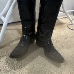LANE Western Cowboy Boots Black Patent Leather Pointed Toe