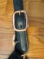 Full Size Black Leather Rose Gold Rhinestone Halter w/ Black Cotton 4ft Lead