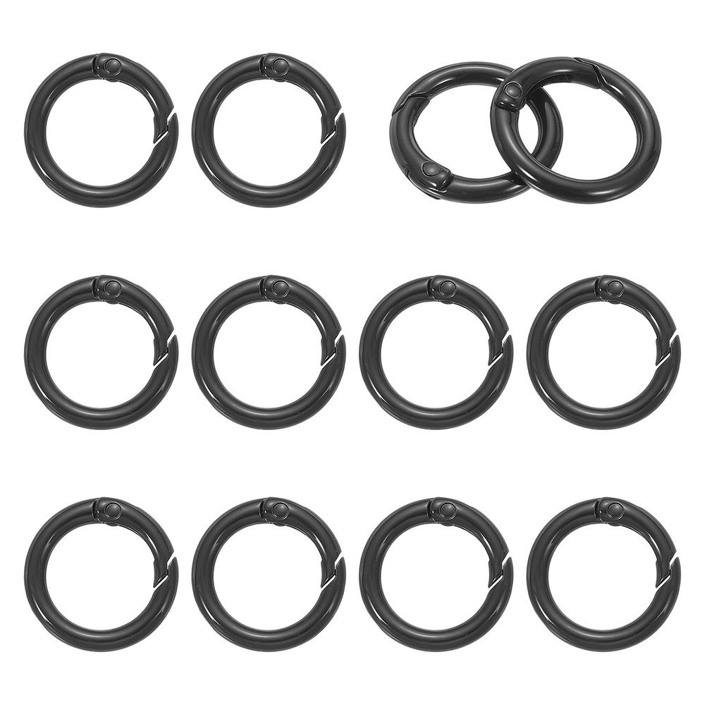 1″ Spring O Rings, Spring Snap Keyring for Handbag, 12 Pack Black