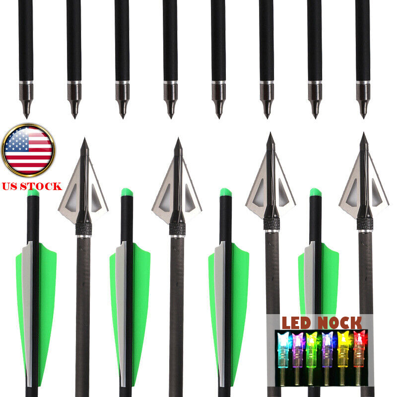 12PCS 20» Carbon Crossbow Bolts Crossbow Arrows 100 Grain Broadheads Hunting
