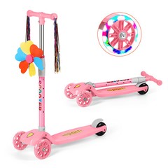 Scooter for Kids 3 Light Up Wheels Kids Kick Scooter Adjustable Foldable Pink