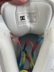 DC Unisex woman’s White Multicolor High Top Sneakers Rainbow Laces Size 10