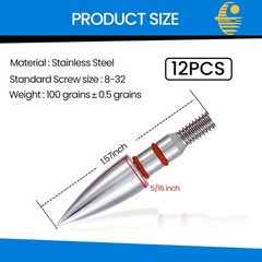 12pcs Archery Field Points, 100/125/150/300 Grain Field Points, Screw-in Archery