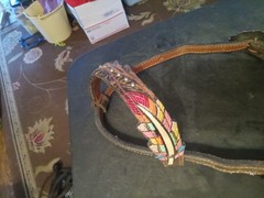 used leather headstall sliding ear feather bling