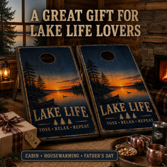 Lake Life Cornhole Board Wraps Set of 2 Cabin Sunset Vinyl Decals 24×48