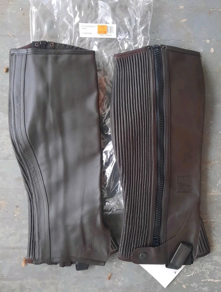 NEW EQUINE ATHLETICS Sz M Dark Brown Leather Stretch Zip Half Chaps Medium