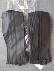 NEW EQUINE ATHLETICS Sz M Dark Brown Leather Stretch Zip Half Chaps Medium