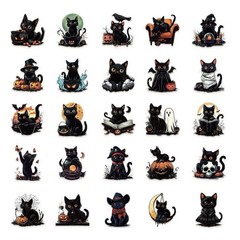 30Pcs Random Gothic Dark Kitty Black Cat PET Transparent Halloween Sticker