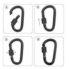 Locking Carabiner Clip, Caribeaner Clips Black D Ring Spring Snap Key 4Pack