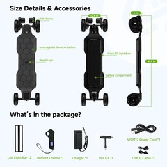 Electric Skateboard Longboard 3000W 32 MPH W/ Ambient Light & Remote Control US