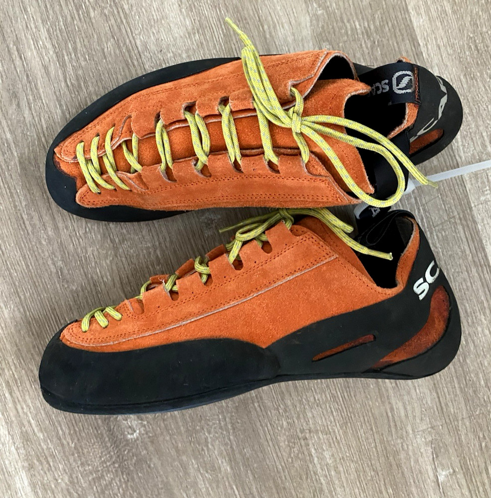 Scarpa Vapor Italy EU 43.5 Orange Suede Lace Up Rock Climbing Shoes M 10 W 11
