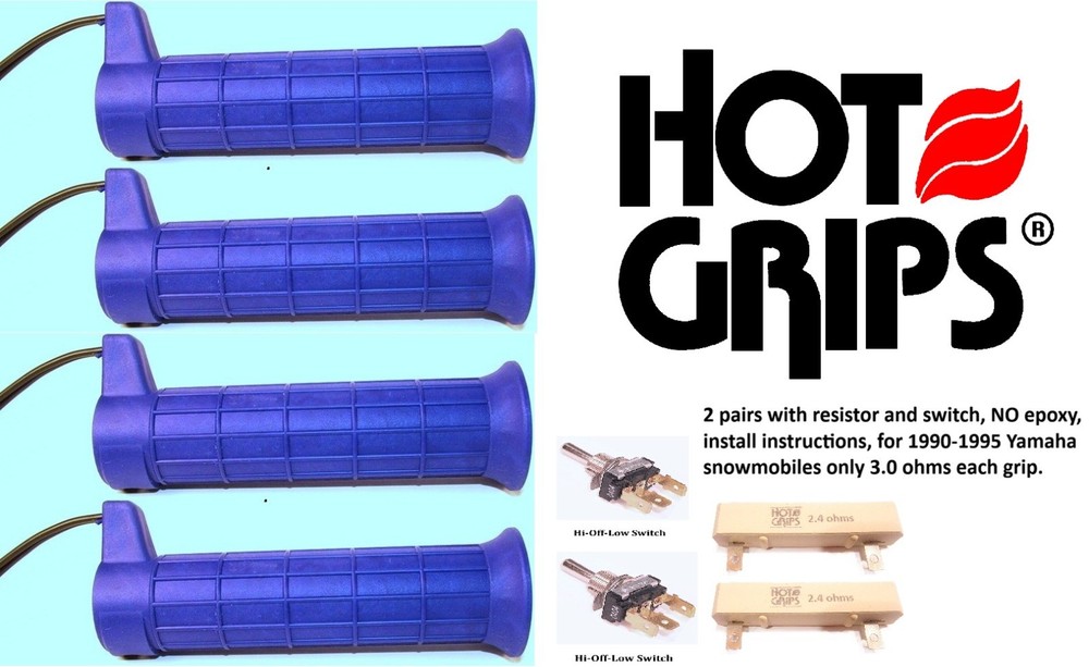Snowmobile Hot Grips® 2 sets Yamaha 88T BLUE OEM grips, resistor, switch.