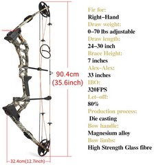Compound Bow Arrow Set 0-70lbs Adjustable Archery Bow Hunting Shooting 320fps US