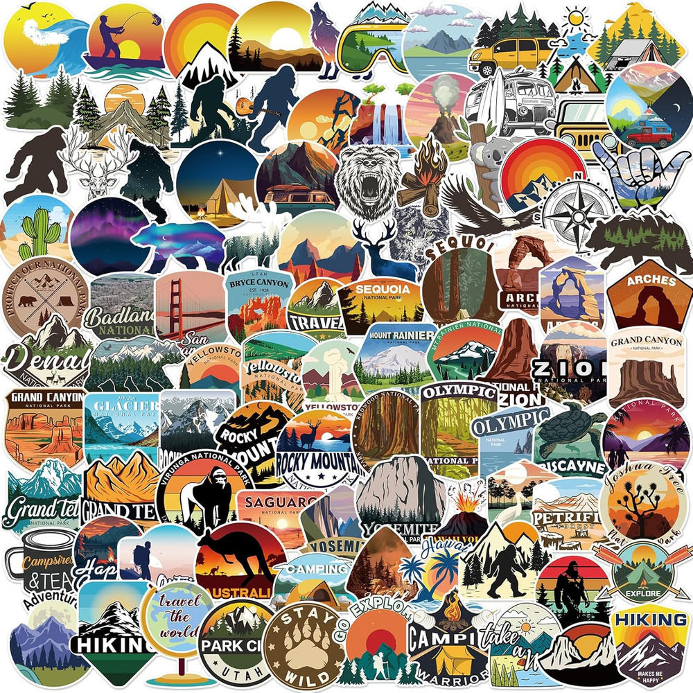 300 Pcs Camping Stickers for Kids, Outdoor Adventure Hiking Vinyle Waterproof Na
